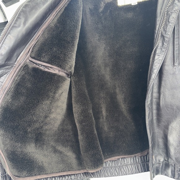 Wilsons Leather Jacket Vintage 70s Womens Black Sherpa biker Bomb Jacket Size 42 - Picture 5 of 9